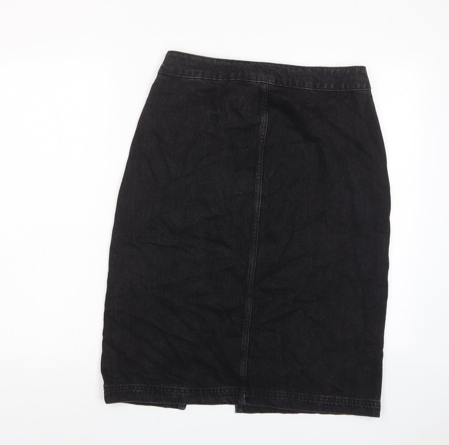 Topshop Womens Black Cotton A-Line Skirt Size 12 Button