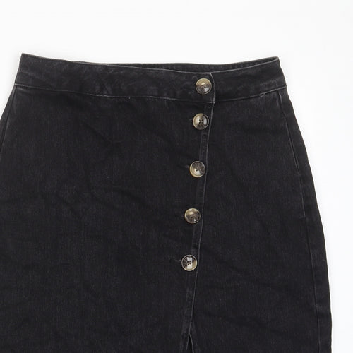 Topshop Womens Black Cotton A-Line Skirt Size 12 Button