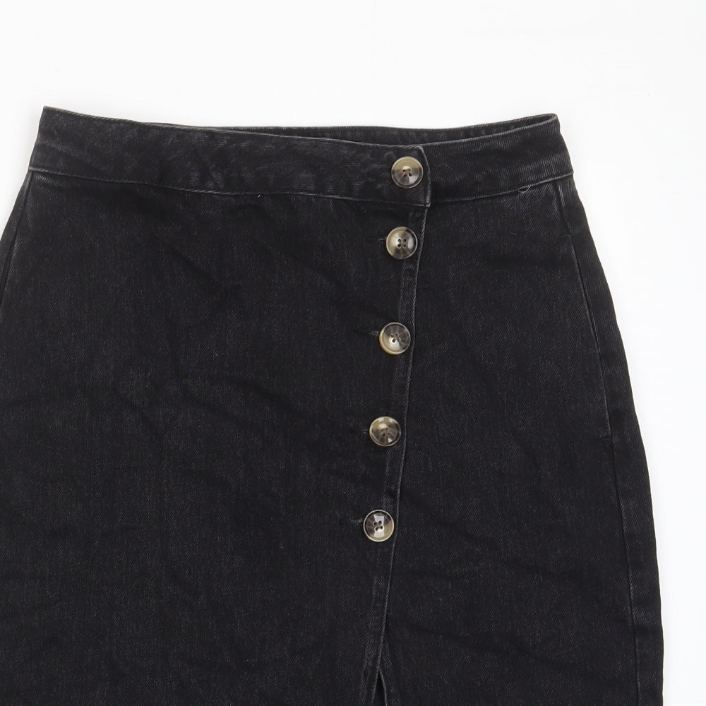 Topshop Womens Black Cotton A-Line Skirt Size 12 Button