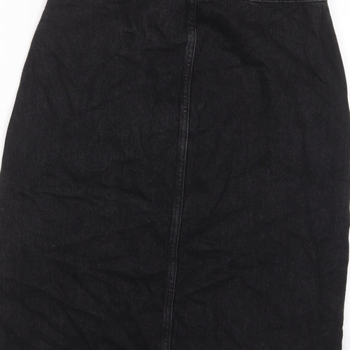 Topshop Womens Black Cotton A-Line Skirt Size 12 Button