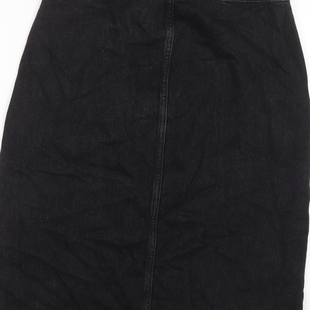 Topshop Womens Black Cotton A-Line Skirt Size 12 Button
