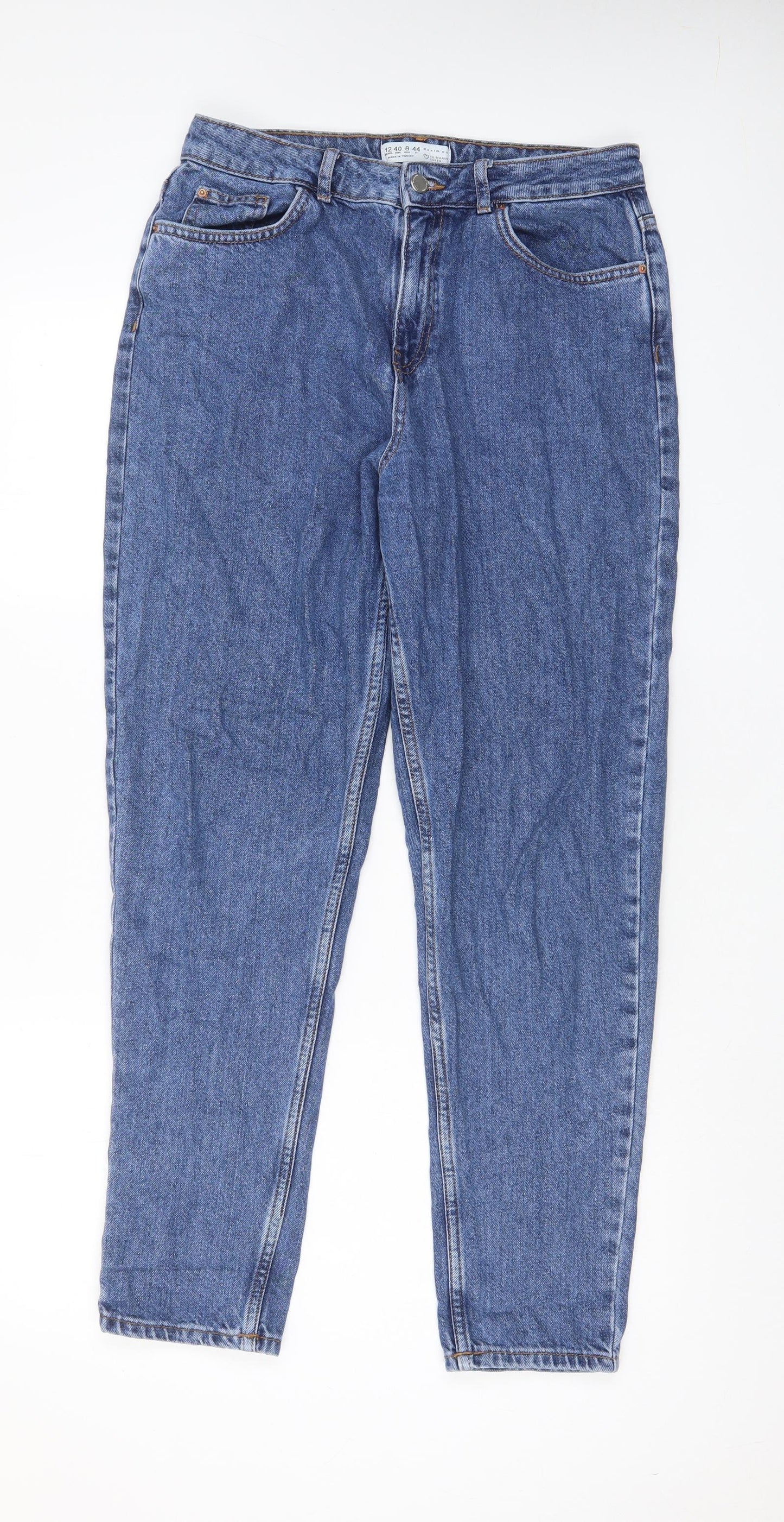 Denim & Co. Womens Blue Cotton Tapered Jeans Size 12 L29 in Regular Zip - Pockets