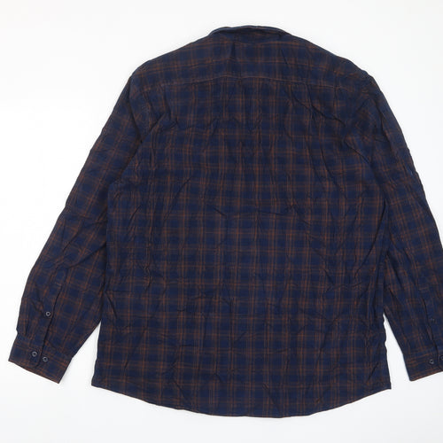 Marks and Spencer Mens Blue Plaid Cotton Button-Up Size XL Collared Button