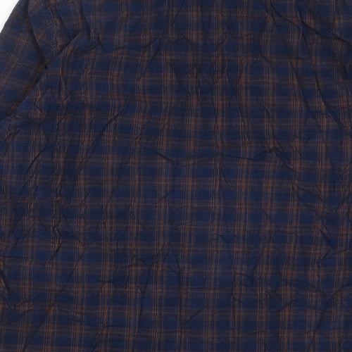 Marks and Spencer Mens Blue Plaid Cotton Button-Up Size XL Collared Button