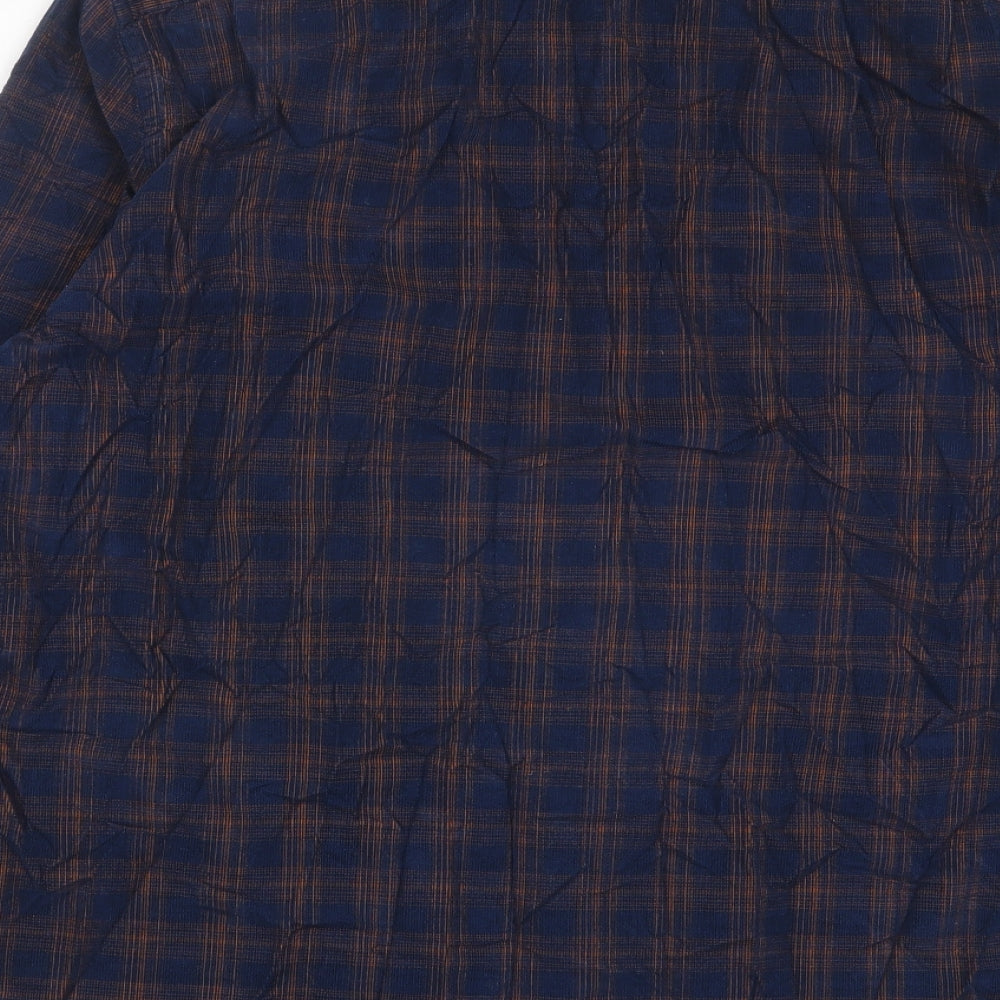 Marks and Spencer Mens Blue Plaid Cotton Button-Up Size XL Collared Button