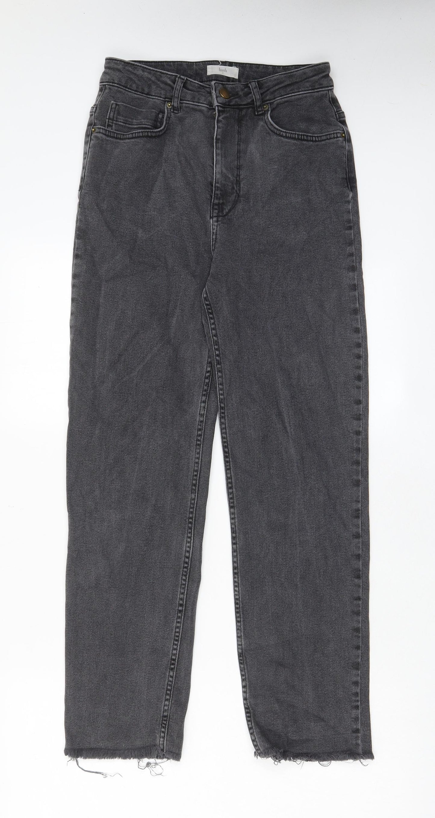 Hush Womens Grey Cotton Straight Jeans Size 8 L27 in Regular Zip - Star, Embridered