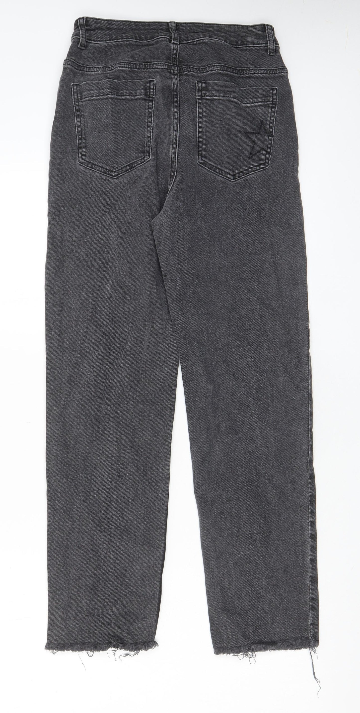 Hush Womens Grey Cotton Straight Jeans Size 8 L27 in Regular Zip - Star, Embridered