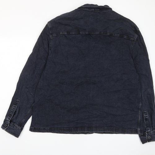 TU Mens Blue Cotton Button-Up Size 2XL Collared Button - Pockets