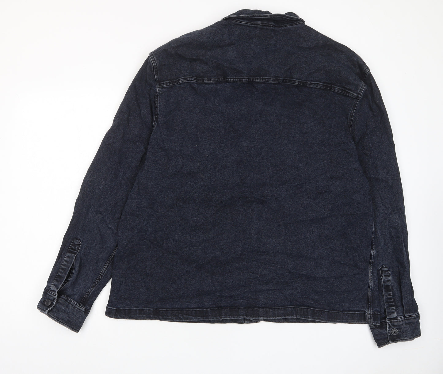 TU Mens Blue Cotton Button-Up Size 2XL Collared Button - Pockets