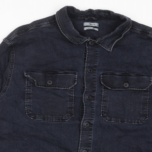 TU Mens Blue Cotton Button-Up Size 2XL Collared Button - Pockets
