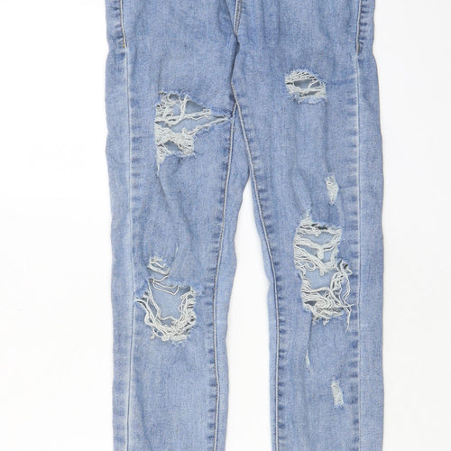 PRETTYLITTLETHING Womens Blue Cotton Straight Jeans Size 6 L29 in Regular Zip - Pockets