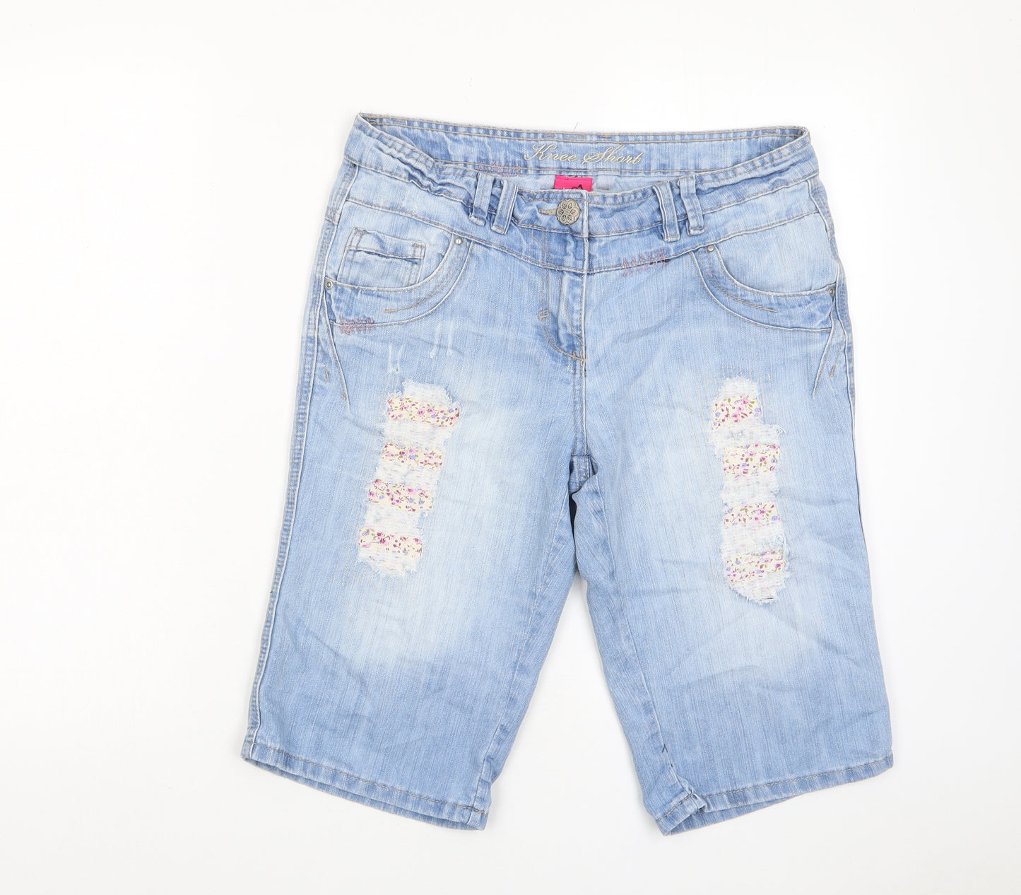 George Womens Blue Cotton Bermuda Shorts Size 12 L13 in Regular Zip - Distressed, Pockets