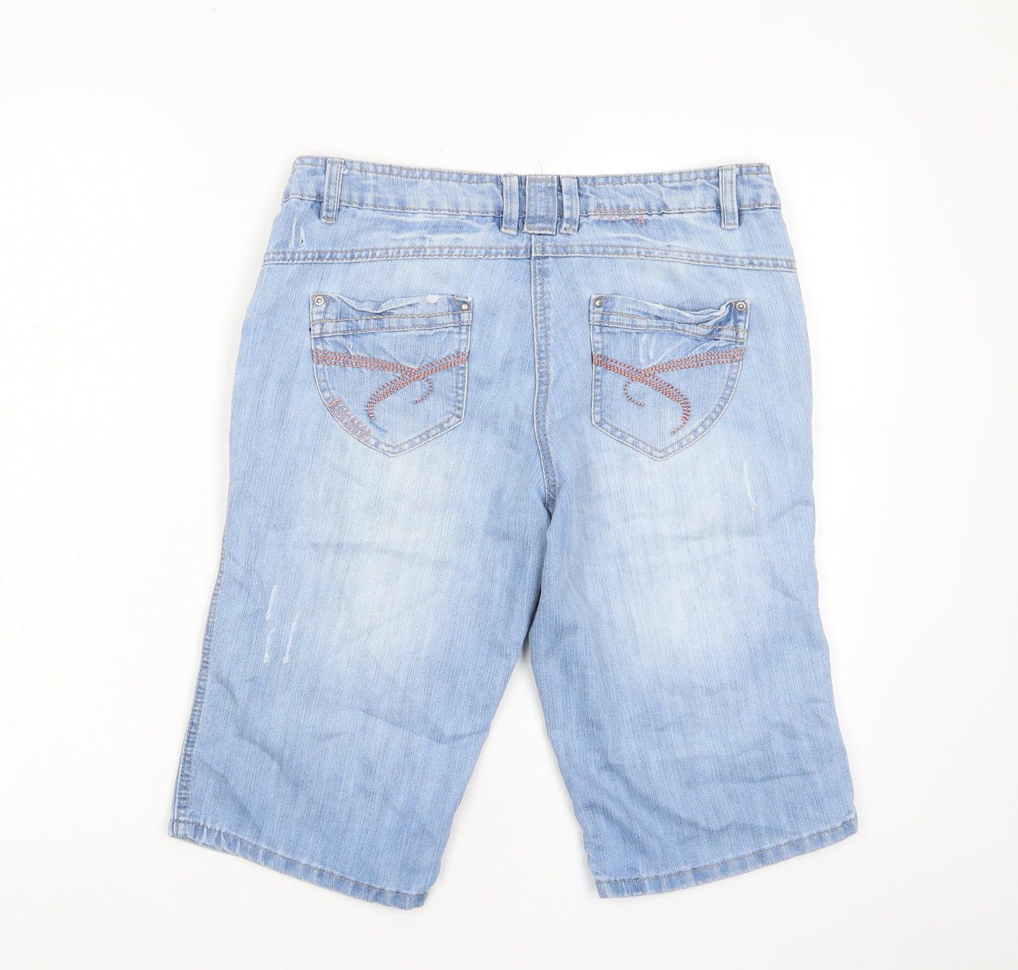 George Womens Blue Cotton Bermuda Shorts Size 12 L13 in Regular Zip - Distressed, Pockets