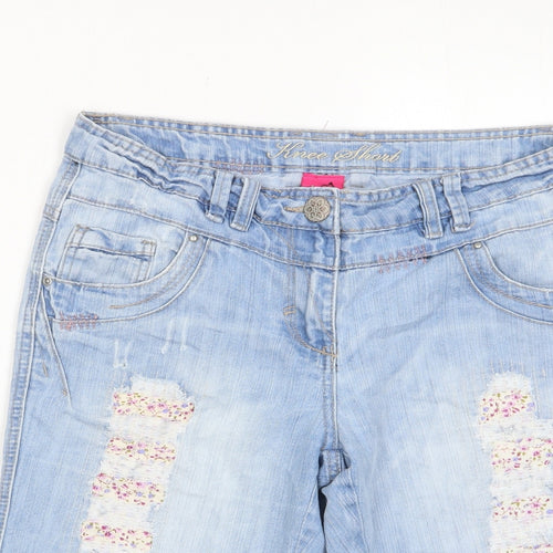 George Womens Blue Cotton Bermuda Shorts Size 12 L13 in Regular Zip - Distressed, Pockets