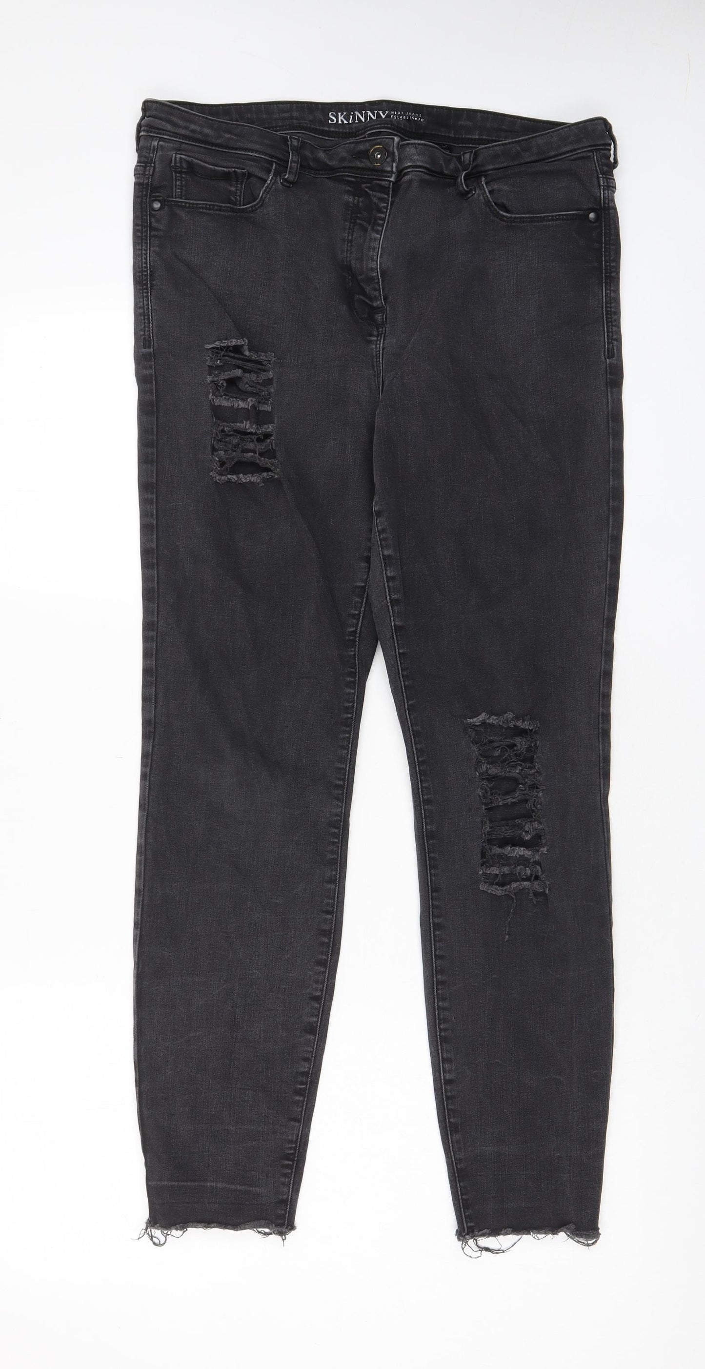NEXT Womens Grey Cotton Skinny Jeans Size 16 L29 in Regular Zip - Pockets