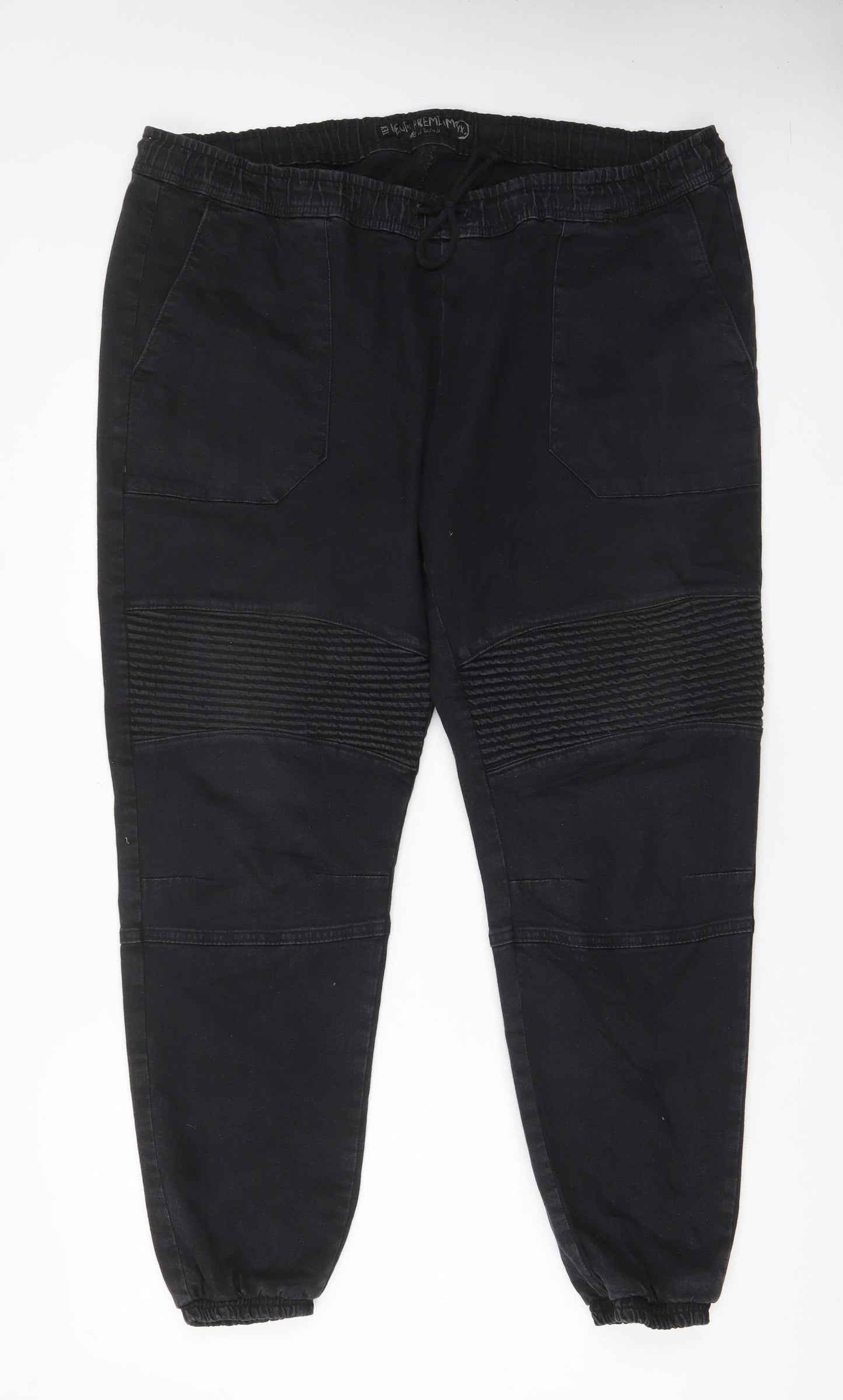 TEX Womens Black Cotton Tapered Jeans Size 2XL L29 in Regular Drawstring - Cuffed, Pockets
