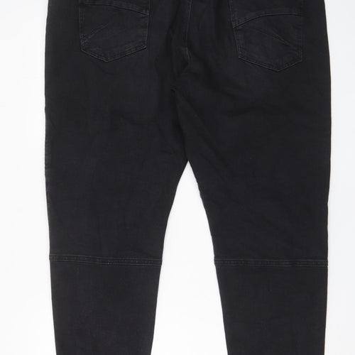 TEX Womens Black Cotton Tapered Jeans Size 2XL L29 in Regular Drawstring - Cuffed, Pockets