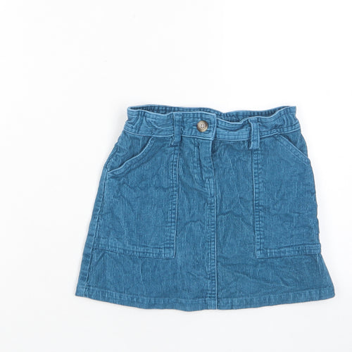 John Lewis Girls Blue Cotton A-Line Skirt Size 7 Years Regular Zip - Pockets, Adjustable waist