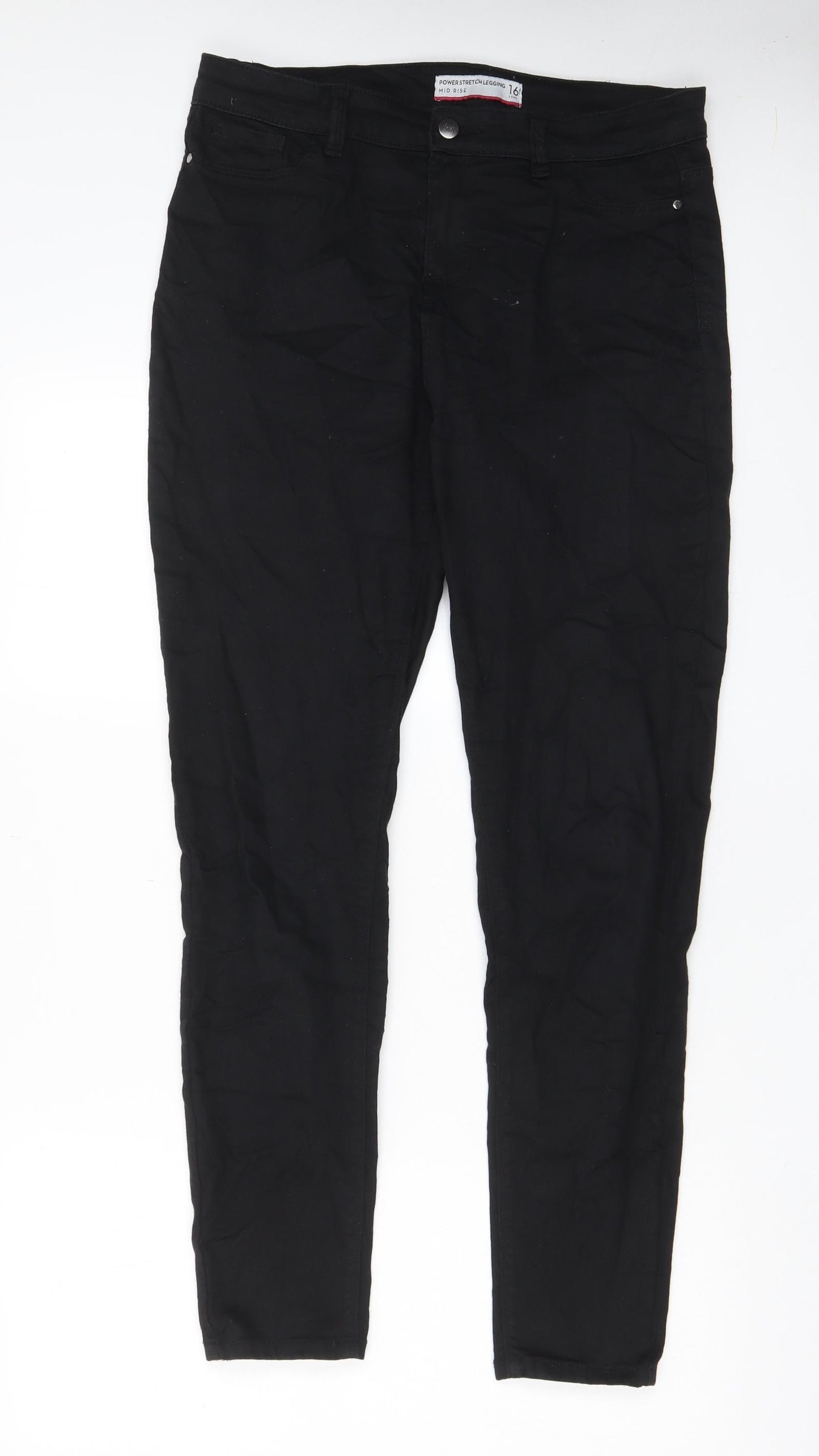 NEXT Womens Black Cotton Straight Jeans Size 16 L30 in Regular Zip - Pockets