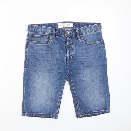 Topshop Mens Blue Cotton Bermuda Shorts Size 30 in L11 in Slim Button - Stretch, Pockets
