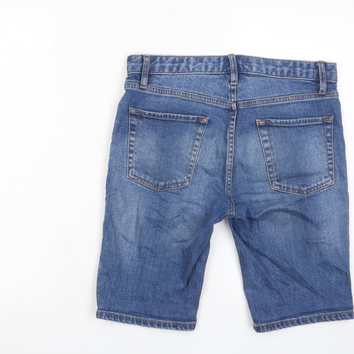 Topshop Mens Blue Cotton Bermuda Shorts Size 30 in L11 in Slim Button - Stretch, Pockets
