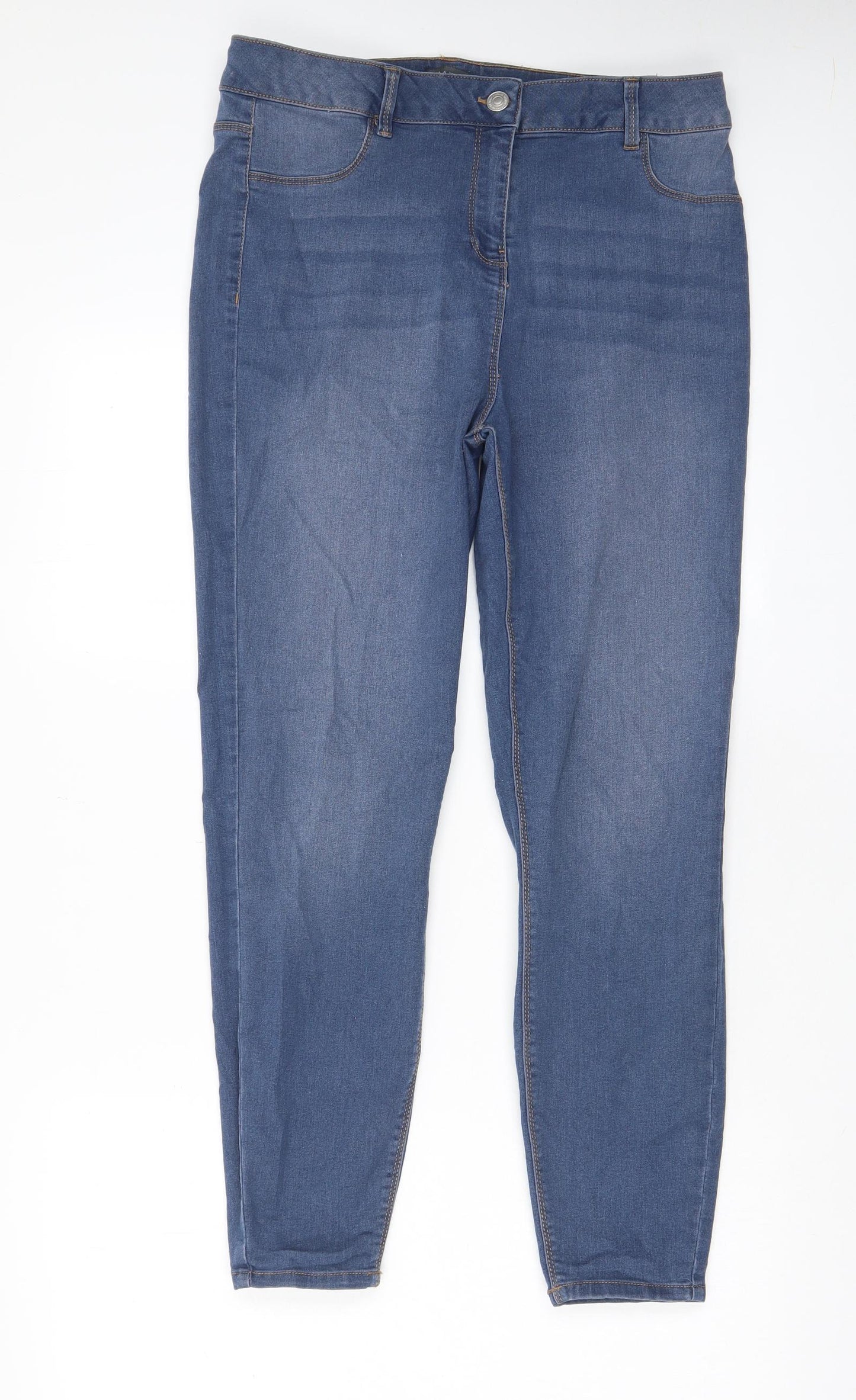 Papaya Womens Blue Cotton Skinny Jeans Size 14 L28 in Regular Zip - Pockets