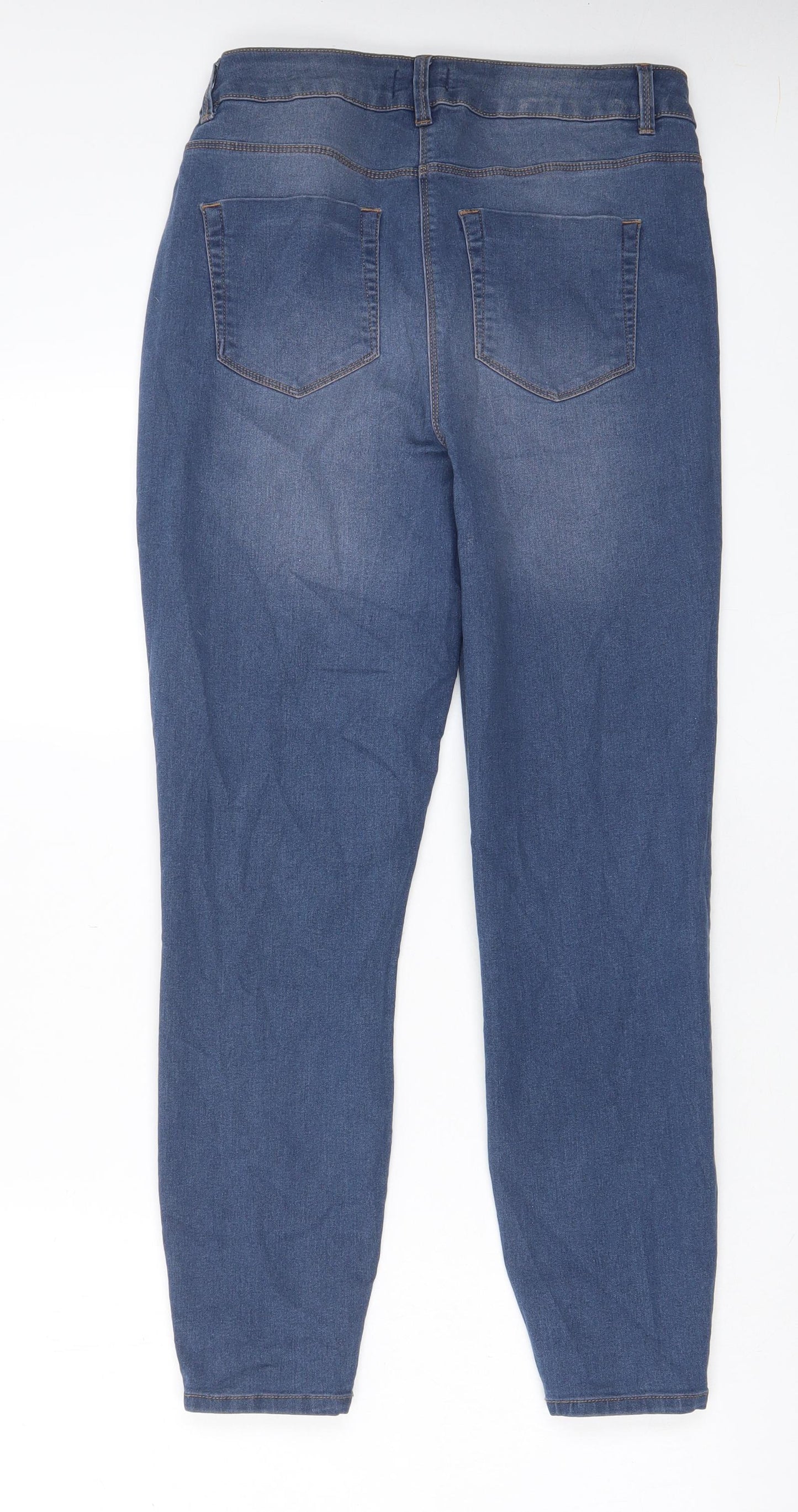 Papaya Womens Blue Cotton Skinny Jeans Size 14 L28 in Regular Zip - Pockets