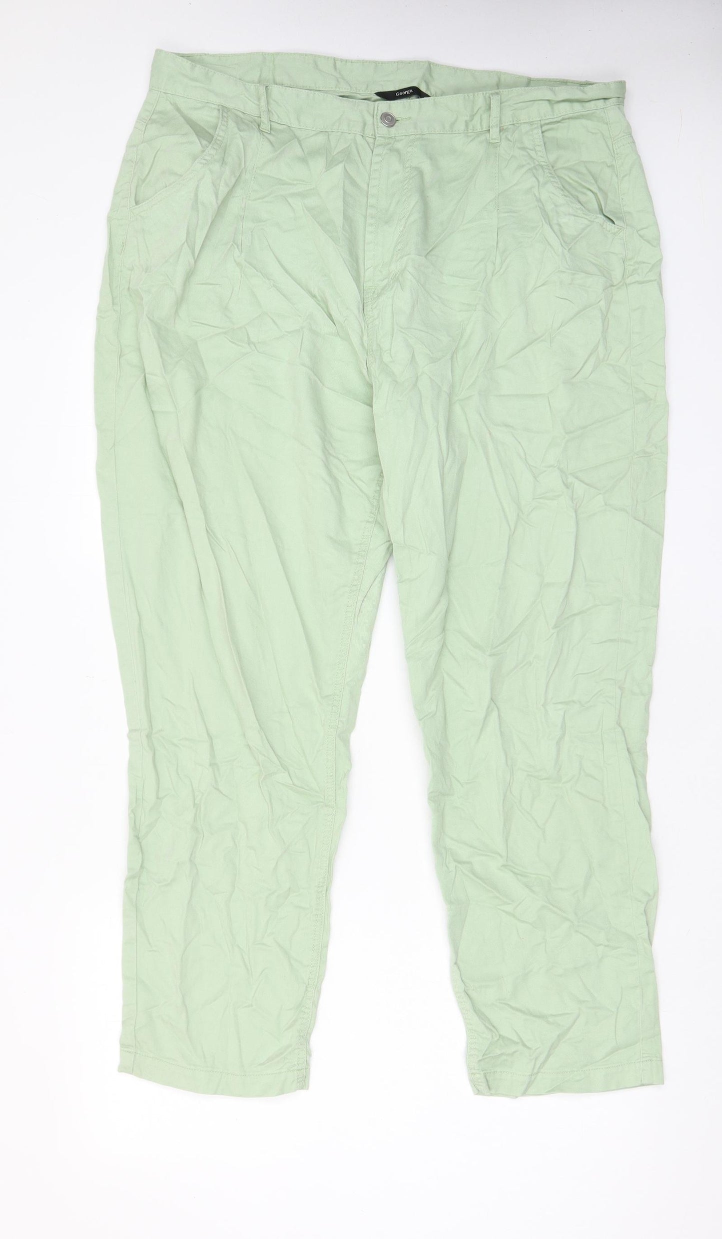 George Womens Green Cotton Straight Jeans Size 20 L29 in Regular Zip - Pockets