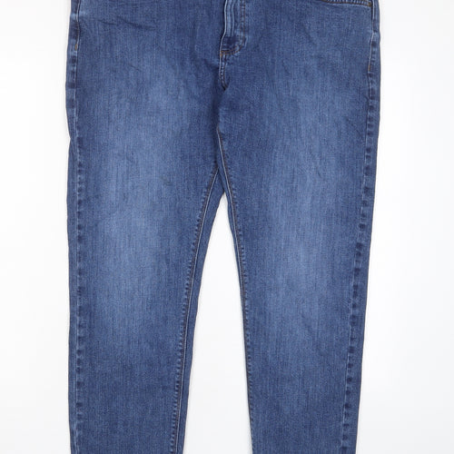 Marks and Spencer Mens Blue Cotton Straight Jeans Size 38 in L29 in Slim Zip - Short leg, Pockets