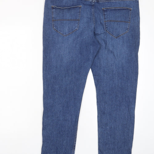 Marks and Spencer Mens Blue Cotton Straight Jeans Size 38 in L29 in Slim Zip - Short leg, Pockets