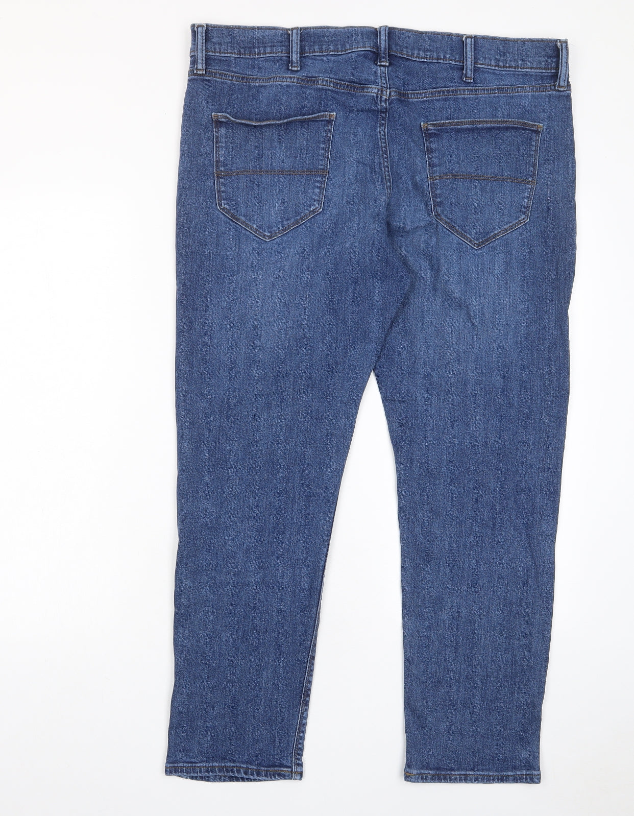 Marks and Spencer Mens Blue Cotton Straight Jeans Size 38 in L29 in Slim Zip - Short leg, Pockets