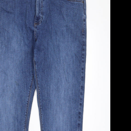 Marks and Spencer Mens Blue Cotton Straight Jeans Size 38 in L29 in Slim Zip - Short leg, Pockets