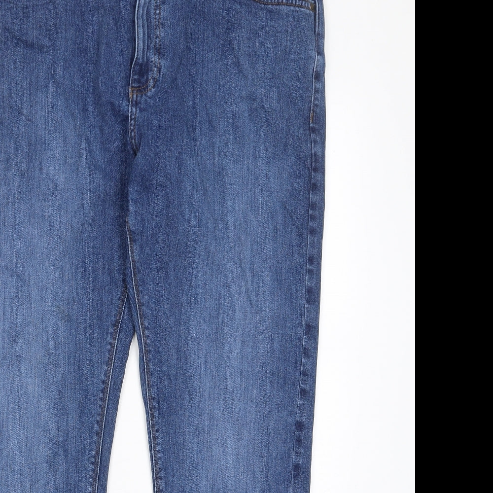 Marks and Spencer Mens Blue Cotton Straight Jeans Size 38 in L29 in Slim Zip - Short leg, Pockets