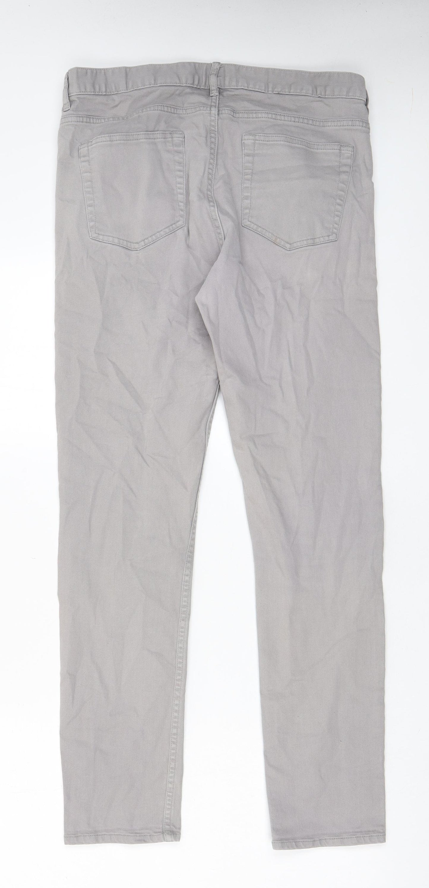 H&M Mens Grey Cotton Skinny Jeans Size 33 in L30 in Regular Zip - Pockets