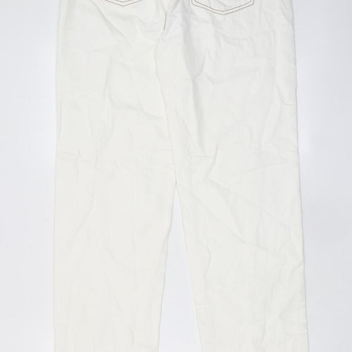 PRETTYLITTLETHING Womens White Cotton Straight Jeans Size 12 L32 in Regular Zip - Pockets, Split hems
