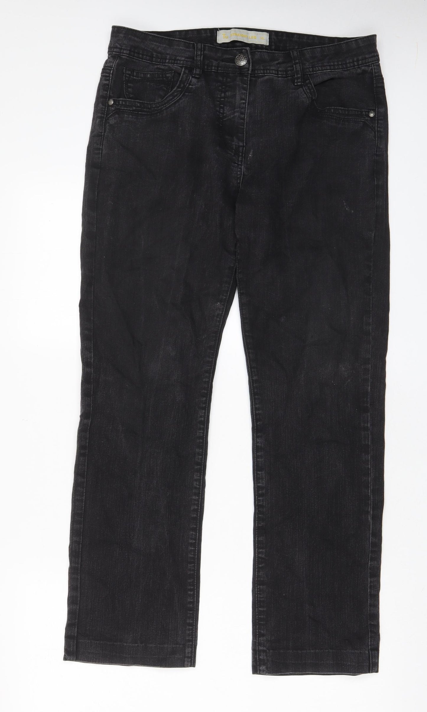 TU Womens Grey Cotton Straight Jeans Size 14 L29 in Regular Zip - Pockets