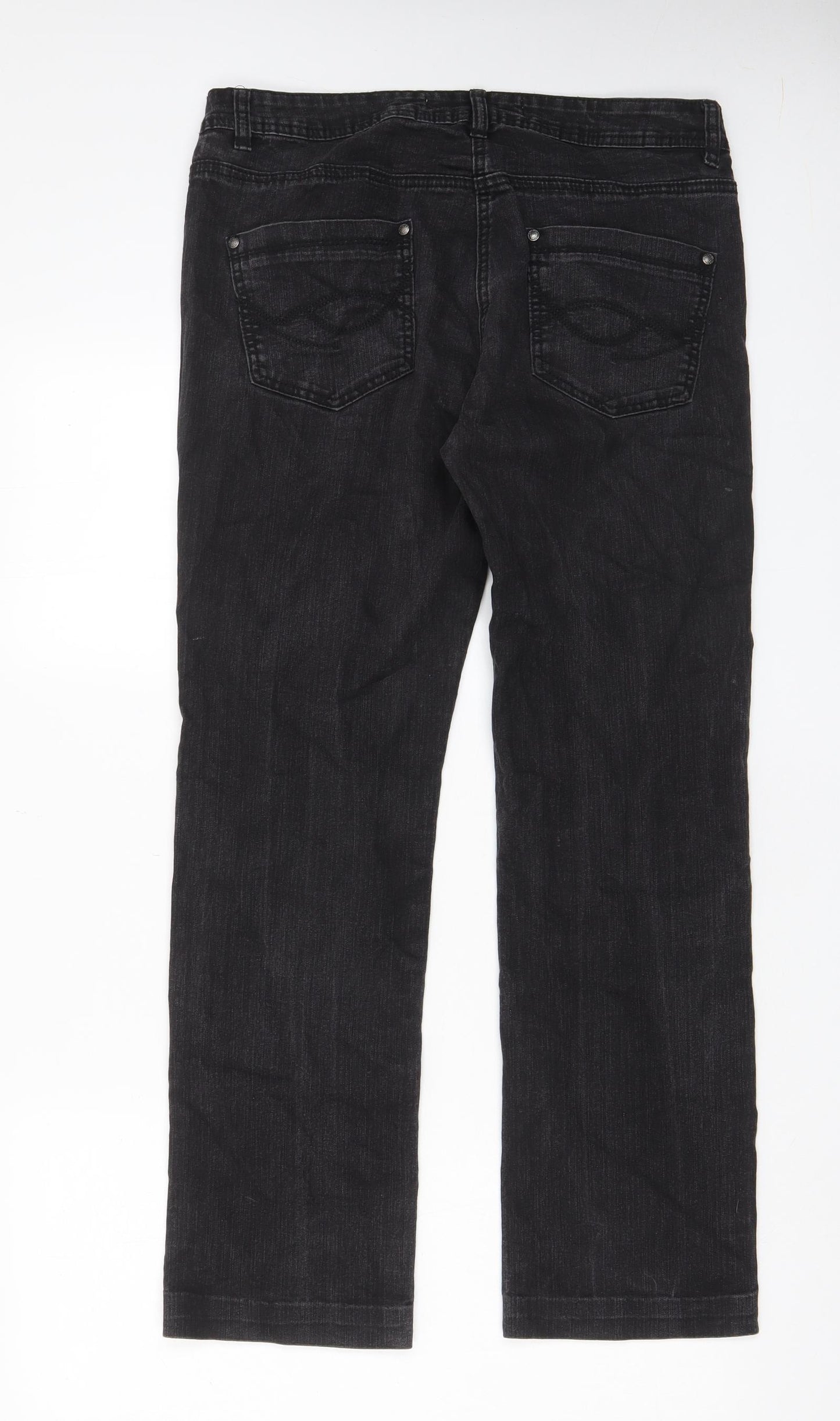 TU Womens Grey Cotton Straight Jeans Size 14 L29 in Regular Zip - Pockets