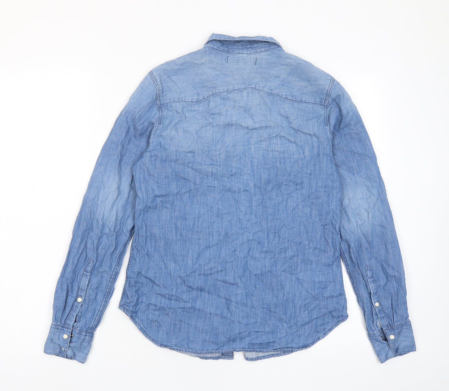 H&M Womens Blue Cotton Basic Button-Up Size 8 Collared - Pockets