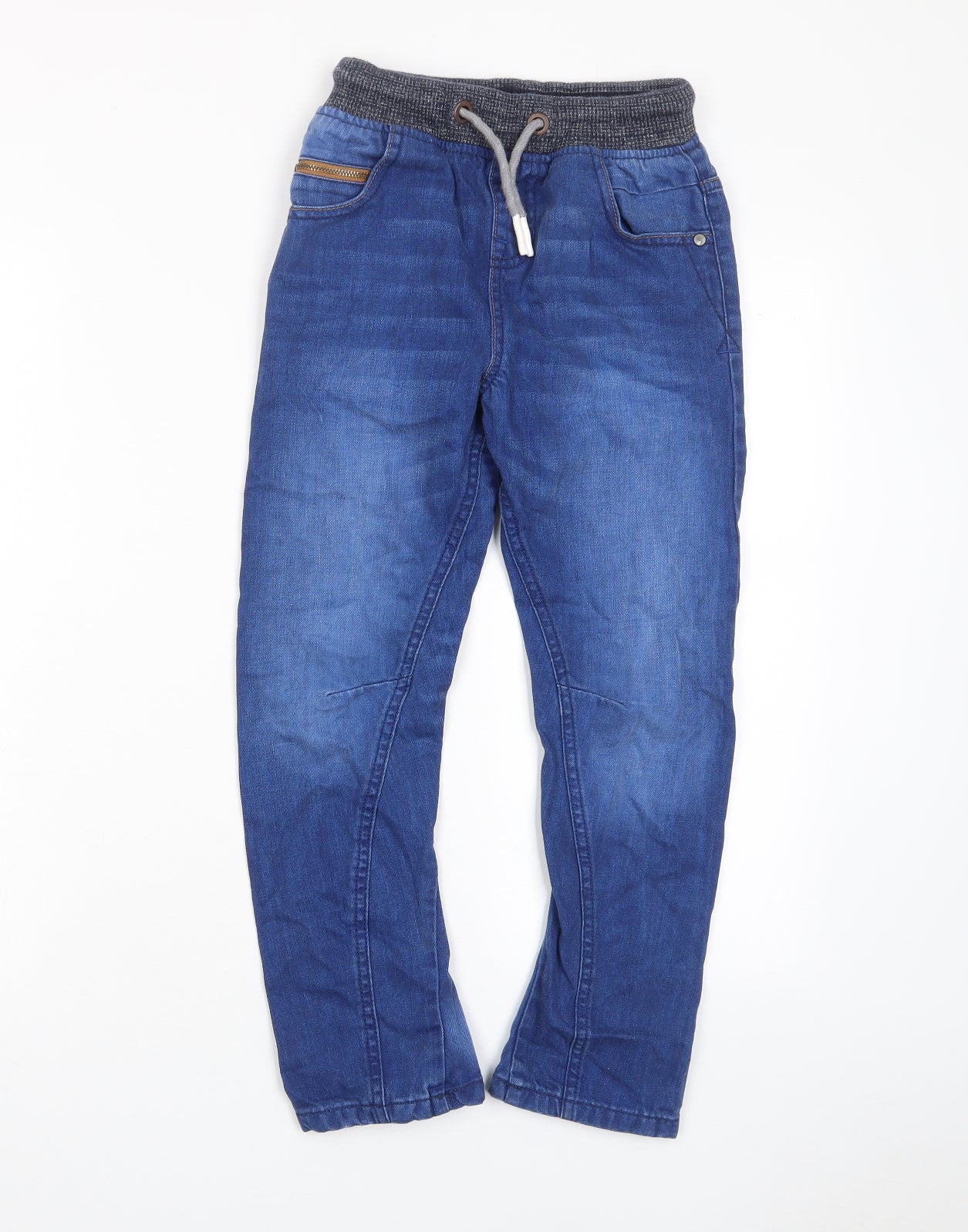 NEXT Boys Blue Cotton Straight Jeans Size 8 Years L21 in Regular Drawstring - Pockets