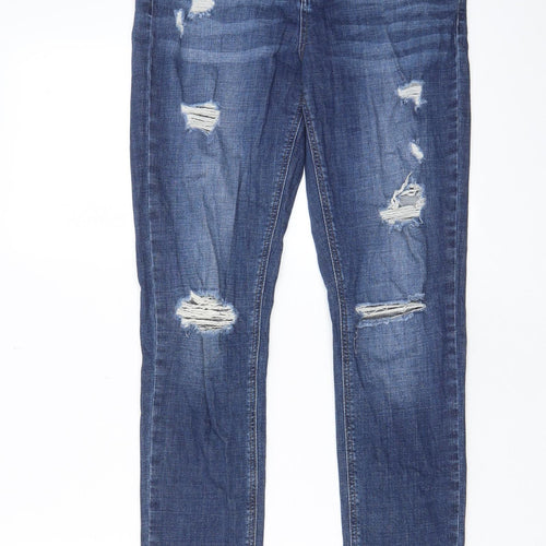 Topshop Womens Blue Cotton Straight Jeans Size 28 in L32 in Regular Zip - Pockets