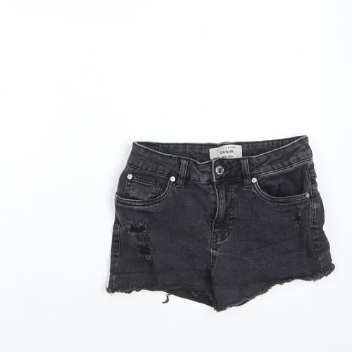 New Look Girls Grey Cotton Bermuda Shorts Size 10 Years Regular Zip - Distressed, Pockets