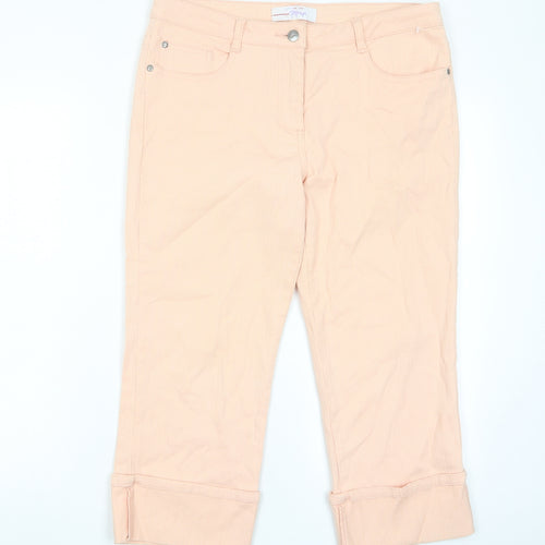 Papaya Womens Pink Cotton Cropped Jeans Size 12 L22 in Regular Zip - Pockets
