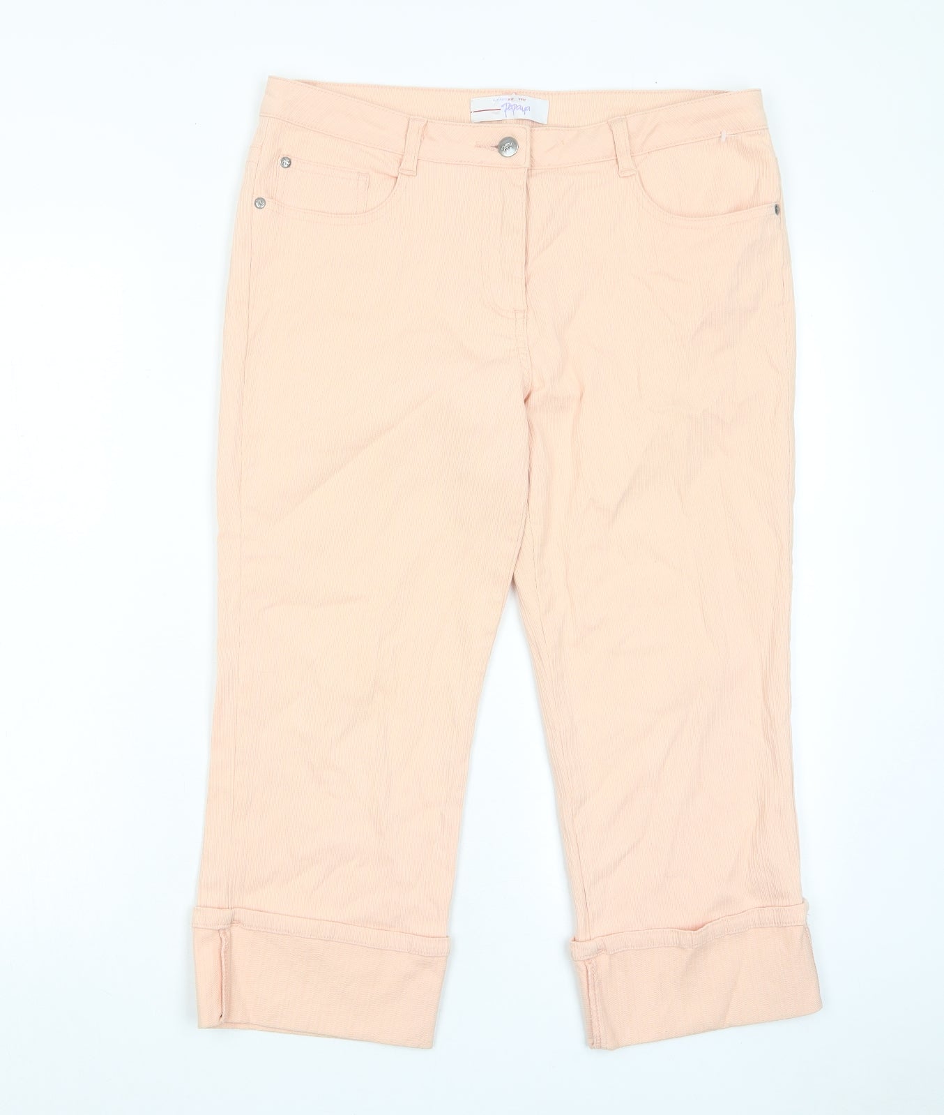 Papaya Womens Pink Cotton Cropped Jeans Size 12 L22 in Regular Zip - Pockets
