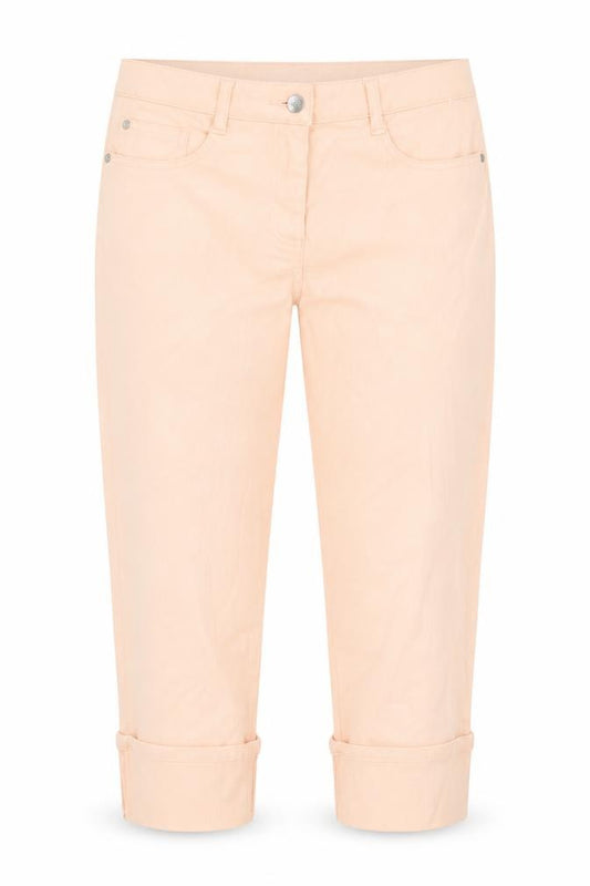 Front view of Papaya women’s pink cotton cropped jeans, size UK 12, 22-inch leg regular zip - pockets