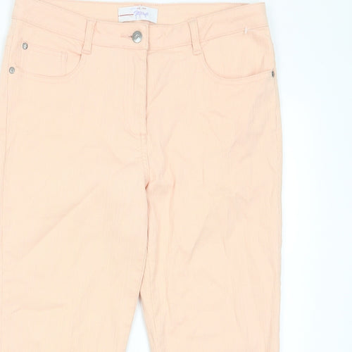 Papaya Womens Pink Cotton Cropped Jeans Size 12 L22 in Regular Zip - Pockets