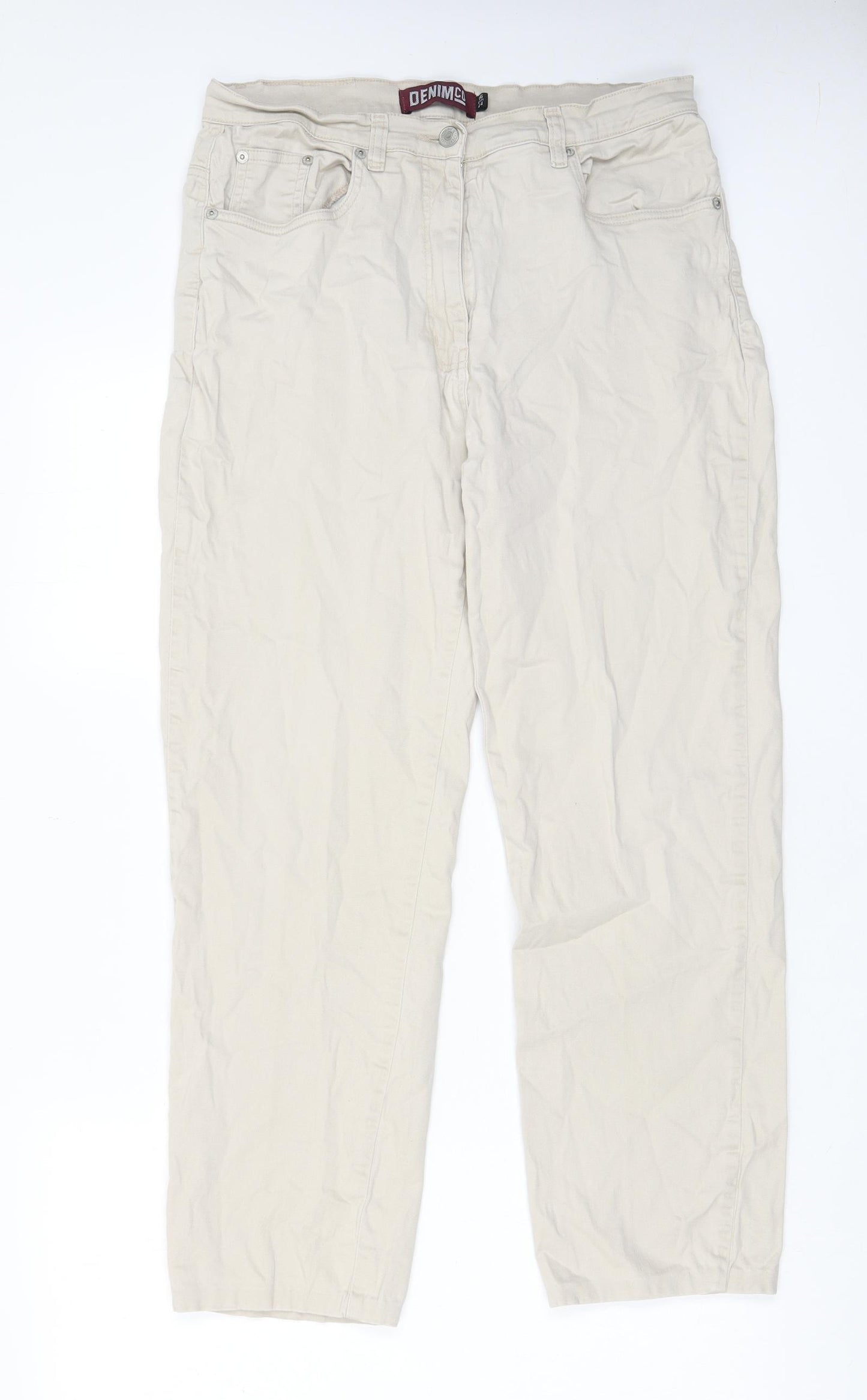Denim & Co. Womens Beige Cotton Straight Jeans Size 16 L26 in Regular Zip - Pockets