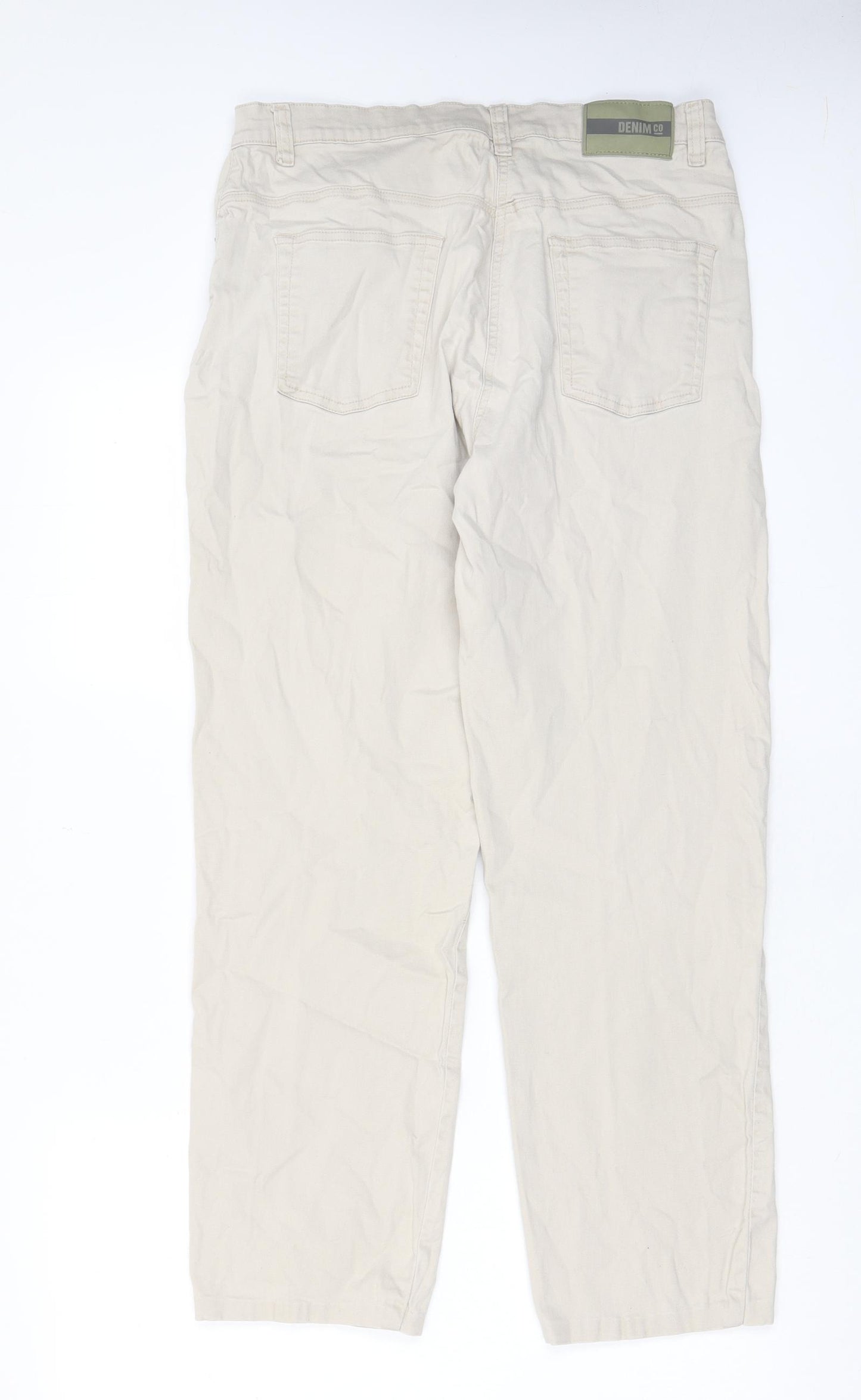 Denim & Co. Womens Beige Cotton Straight Jeans Size 16 L26 in Regular Zip - Pockets