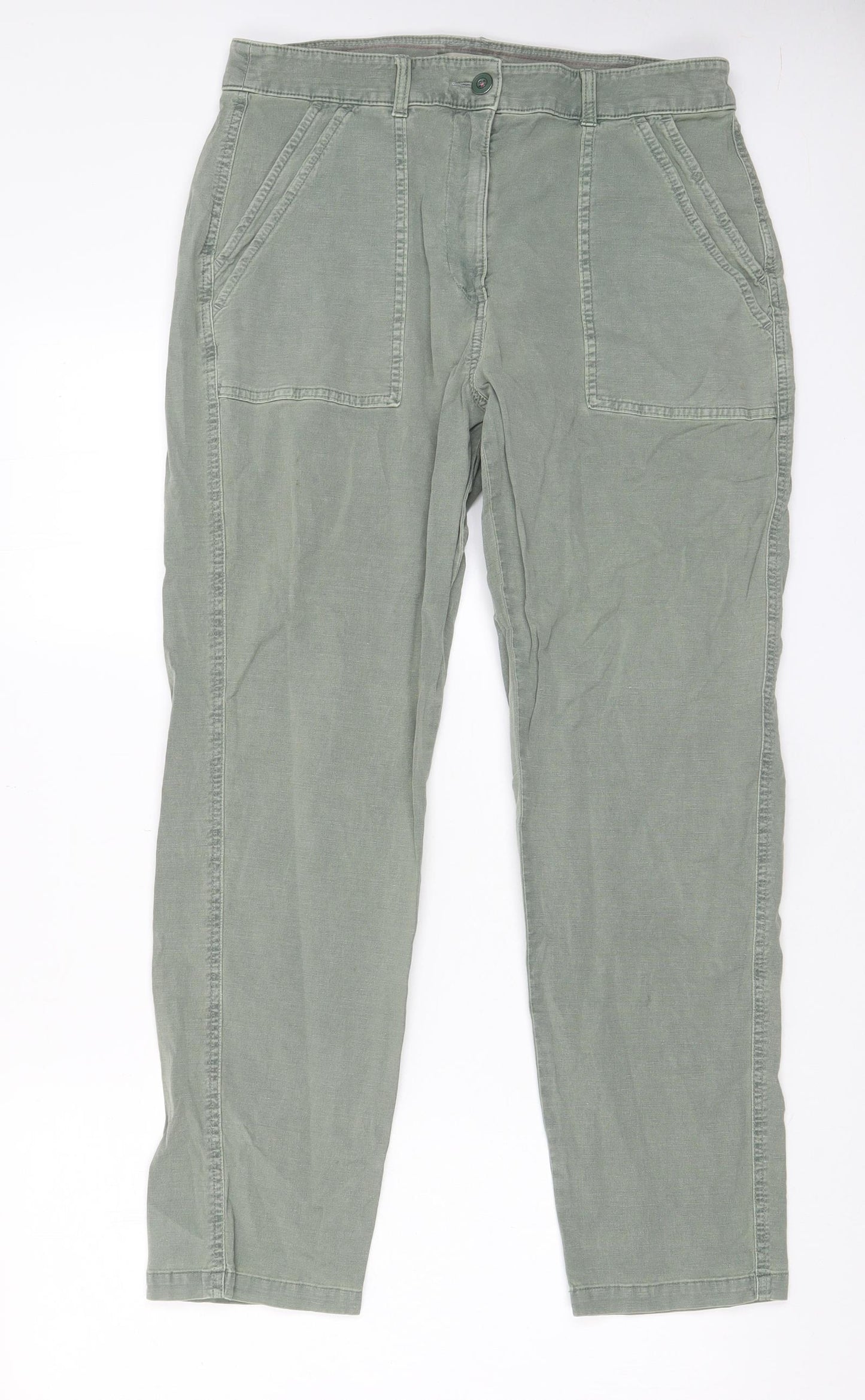 White Stuff Womens Green Cotton Straight Jeans Size 14 L29 in Regular Zip - Pockets