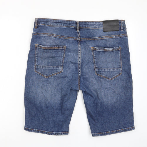 Denim & Co. Mens Blue Floral Cotton Bermuda Shorts Size 36 in L11 in Regular Button - Pockets, Embroided