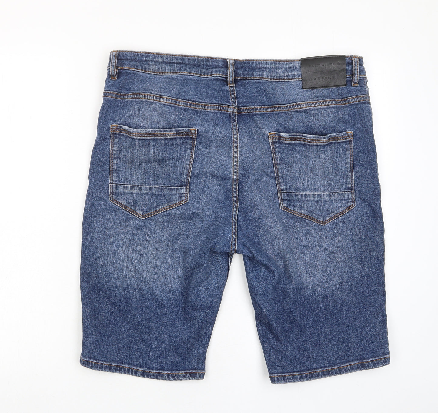 Denim & Co. Mens Blue Floral Cotton Bermuda Shorts Size 36 in L11 in Regular Button - Pockets, Embroided